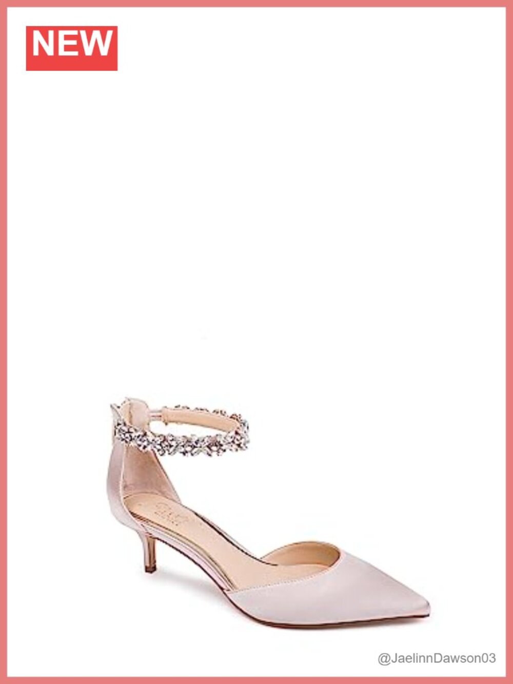 Crystal Embellished Kitten Heel Pump with Ankle Strap - Party Evening Heels